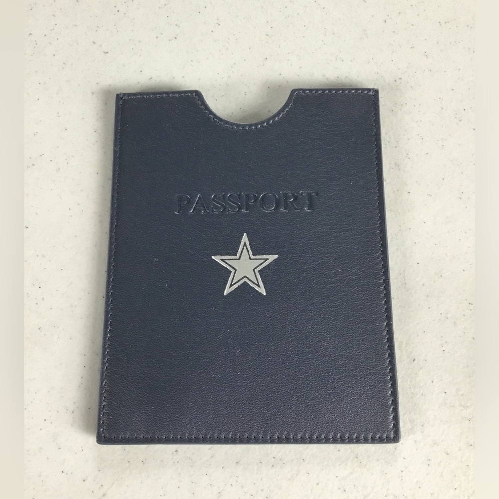 DALLAS COWBOYS NWOT PASSPORT CASE BLUE SOLVER STAR LOGO LEATHER